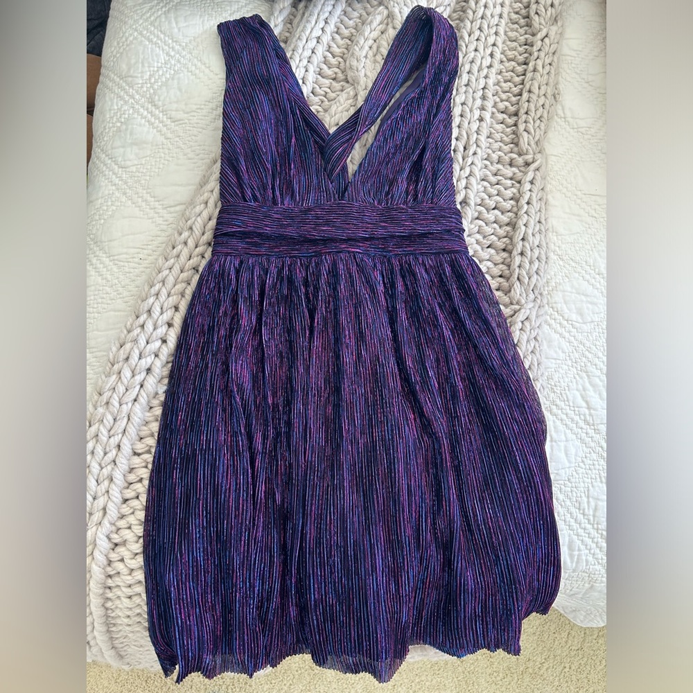 NWOT- Lulu’s Dress Ailey Blue Pink Skater Dress- Size XS